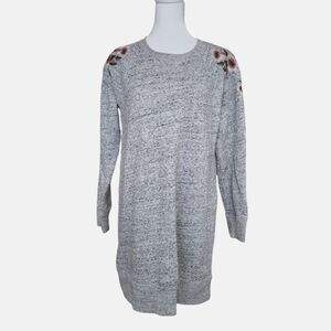 Abercrombie & Fitch Tunic Sweatshirt Gray Floral Embroidered Dress Woman's Small